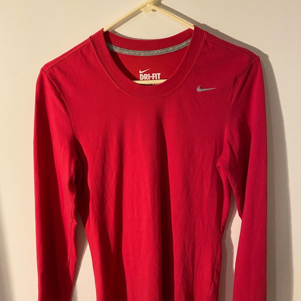 Red Long Sleeve Nike Dri-Fit Cotton/Poly Tee
